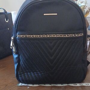 Aldo Black Quilted Backpack with Gold Chain Accent